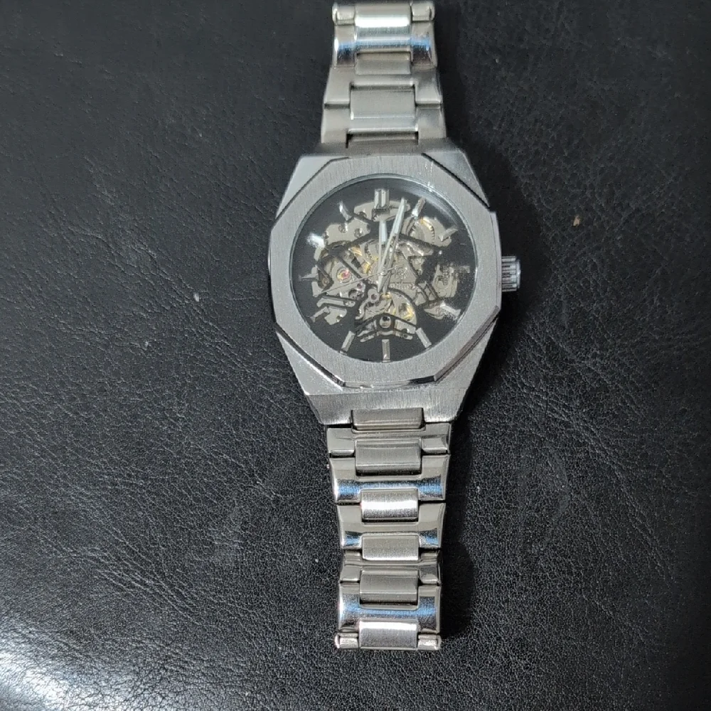 Silver Skeleton Dial Stainless Steel Watch